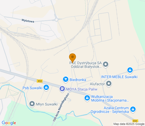 Mapa dojazdu do warsztatu samochodowego w miejscowości Suwałki