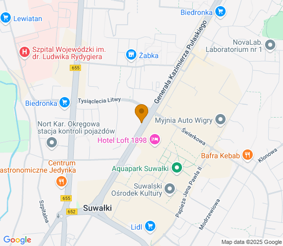 Mapa dojazdu do warsztatu samochodowego w miejscowości Suwałki