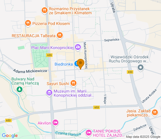 Mapa dojazdu do warsztatu samochodowego w miejscowości Suwałki