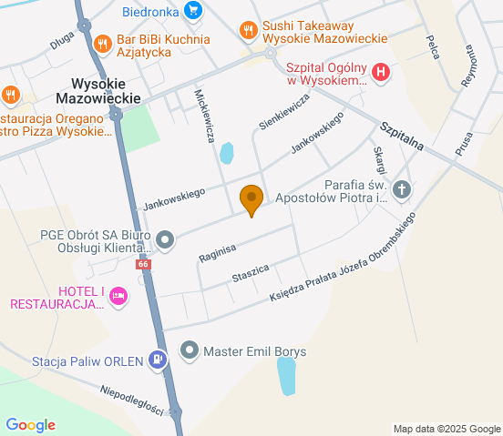 Mapa dojazdu do warsztatu samochodowego w miejscowości Wysokie Mazowieckie