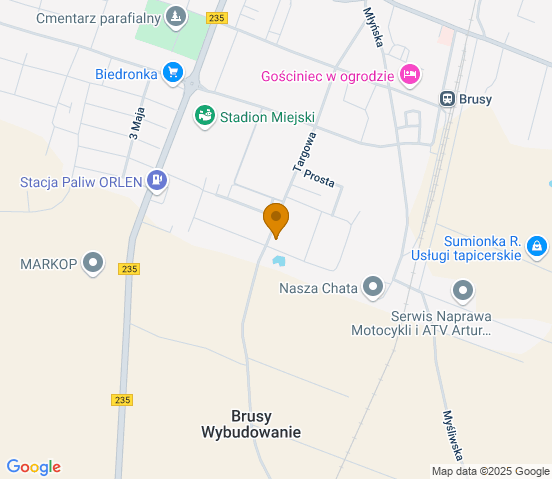 Mapa dojazdu do warsztatu samochodowego w miejscowości Brusy