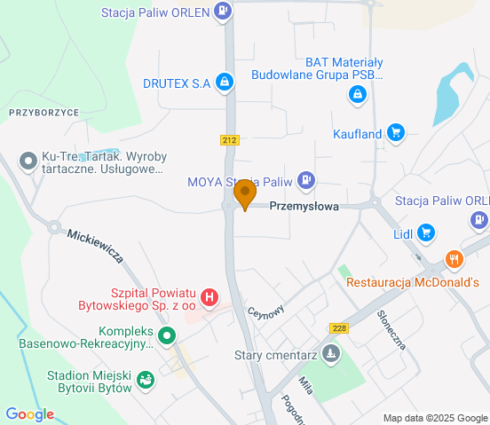 Mapa dojazdu do warsztatu samochodowego w miejscowości Bytów