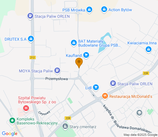 Mapa dojazdu do warsztatu samochodowego w miejscowości Bytów