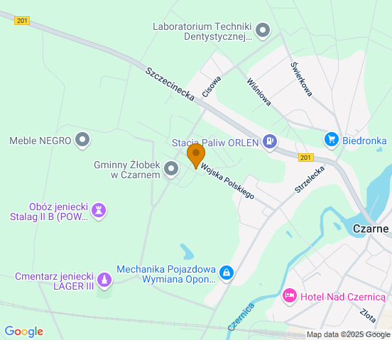 Mapa dojazdu do warsztatu samochodowego w miejscowości Czarne