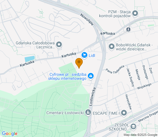 Mapa dojazdu do warsztatu samochodowego w miejscowości Gdańsk