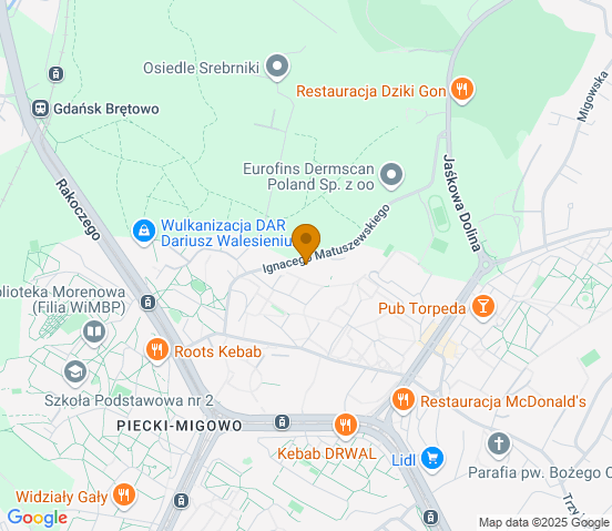 Mapa dojazdu do warsztatu samochodowego w miejscowości Gdańsk