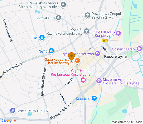 Mapa dojazdu do warsztatu samochodowego w miejscowości Kościerzyna