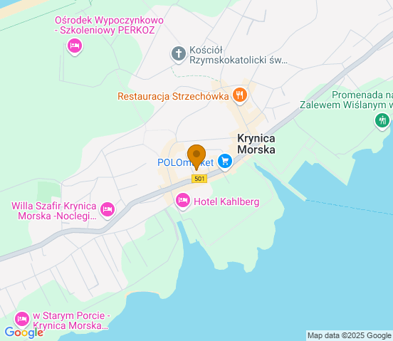 Mapa dojazdu do warsztatu samochodowego w miejscowości Krynica Morska