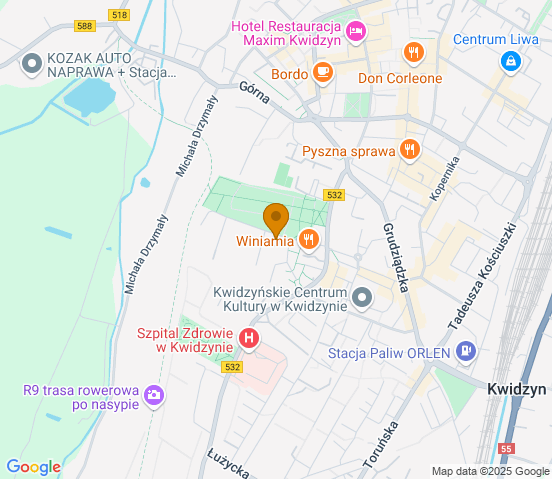 Mapa dojazdu do warsztatu samochodowego w miejscowości Kwidzyn