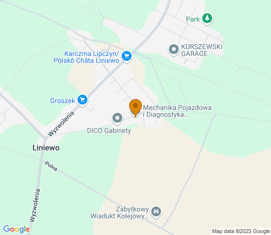 Mapa dojazdu do warsztatu samochodowego w miejscowości Liniewo