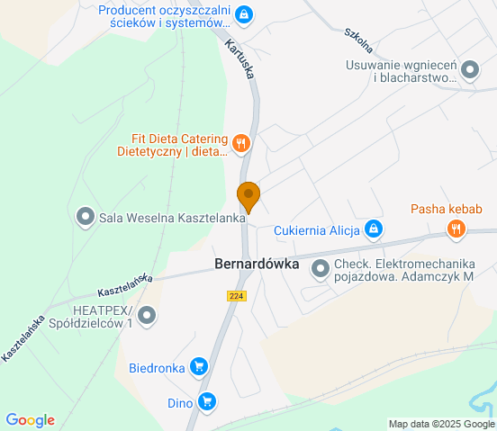 Mapa dojazdu do warsztatu samochodowego w miejscowości Nowa Karczma