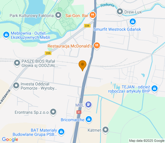 Mapa dojazdu do warsztatu samochodowego w miejscowości Pruszcz Gdański