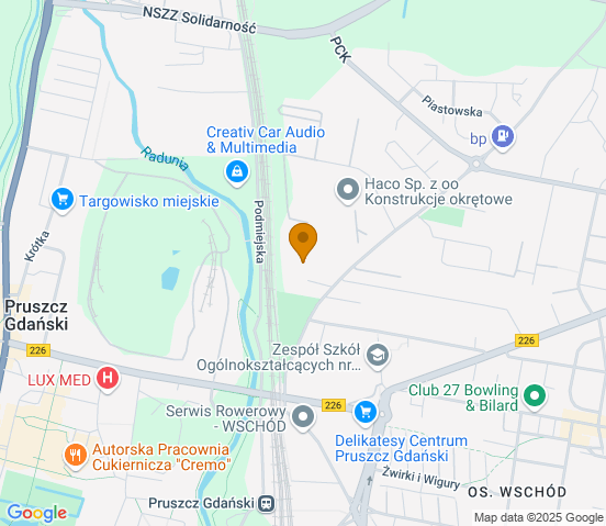 Mapa dojazdu do warsztatu samochodowego w miejscowości Pruszcz Gdański