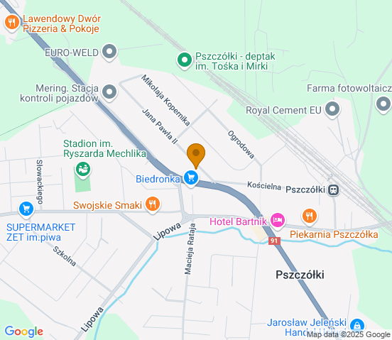 Mapa dojazdu do warsztatu samochodowego w miejscowości Pszczółki