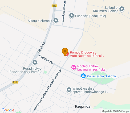 Mapa dojazdu do warsztatu samochodowego w miejscowości Rzepnica