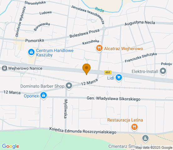 Mapa dojazdu do warsztatu samochodowego w miejscowości Wejherowo