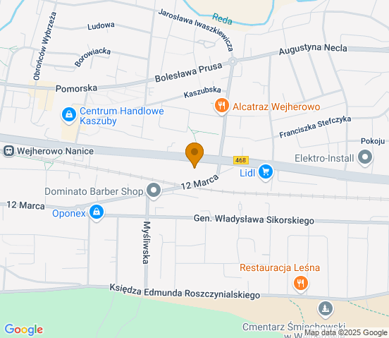 Mapa dojazdu do warsztatu samochodowego w miejscowości Wejherowo