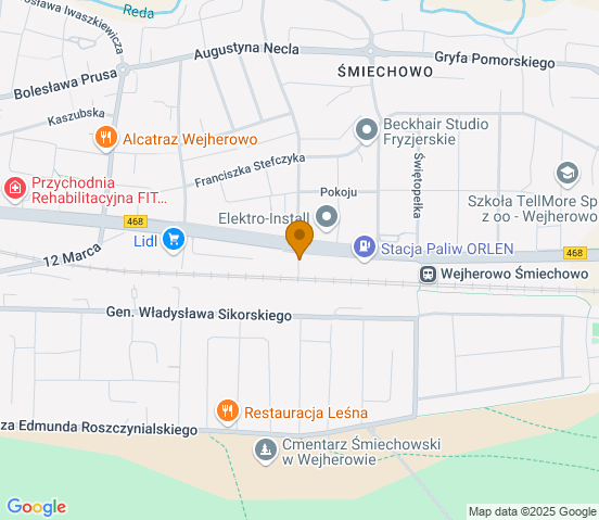 Mapa dojazdu do warsztatu samochodowego w miejscowości Wejherowo