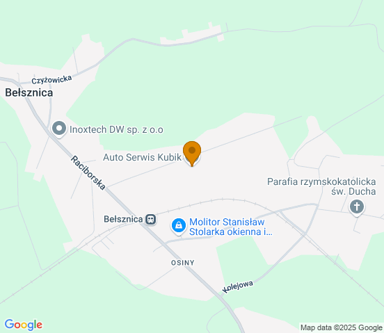 Mapa dojazdu do warsztatu samochodowego w miejscowości Bełsznica