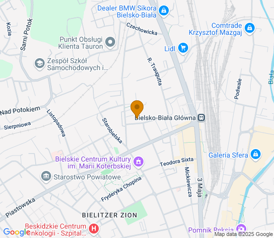 Mapa dojazdu do warsztatu samochodowego w miejscowości Bielsko-Biała