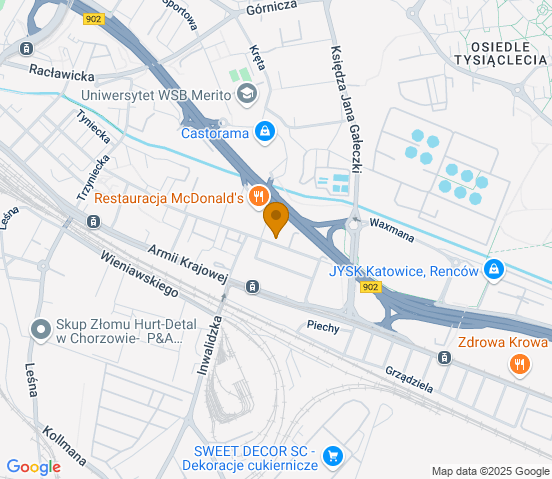 Mapa dojazdu do warsztatu samochodowego w miejscowości Chorzów