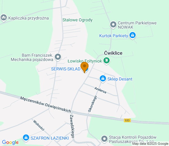 Mapa dojazdu do warsztatu samochodowego w miejscowości Ćwiklice