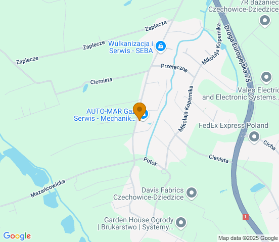 Mapa dojazdu do warsztatu samochodowego w miejscowości Czechowice-Dziedzice