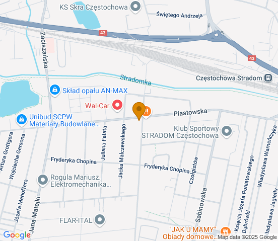 Mapa dojazdu do warsztatu samochodowego w miejscowości Częstochowa