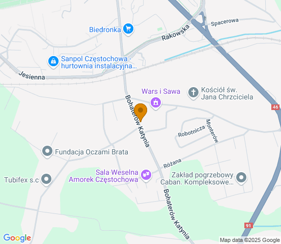 Mapa dojazdu do warsztatu samochodowego w miejscowości Częstochowa