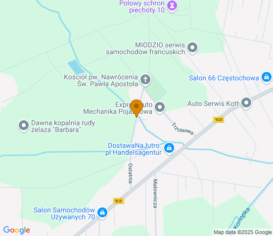 Mapa dojazdu do warsztatu samochodowego w miejscowości Częstochowa