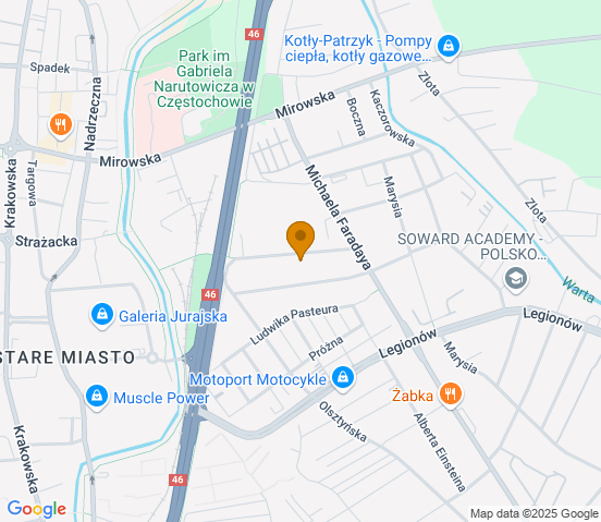Mapa dojazdu do warsztatu samochodowego w miejscowości Częstochowa