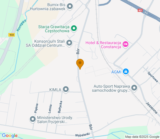 Mapa dojazdu do warsztatu samochodowego w miejscowości Częstochowa