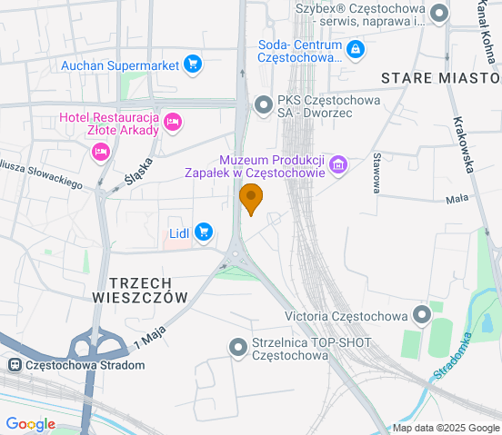 Mapa dojazdu do warsztatu samochodowego w miejscowości Częstochowa