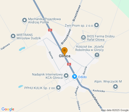 Mapa dojazdu do warsztatu samochodowego w miejscowości Glinica