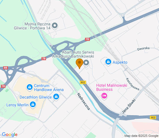 Mapa dojazdu do warsztatu samochodowego w miejscowości Gliwice