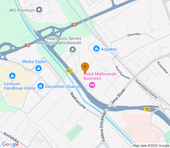 Mapa dojazdu do warsztatu samochodowego w miejscowości Gliwice