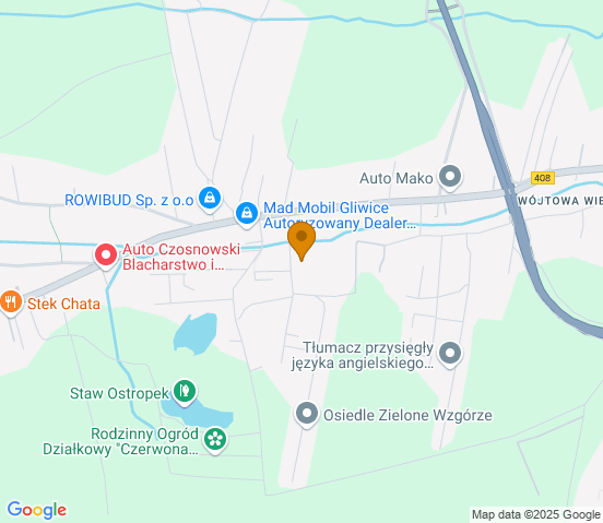Mapa dojazdu do warsztatu samochodowego w miejscowości Gliwice