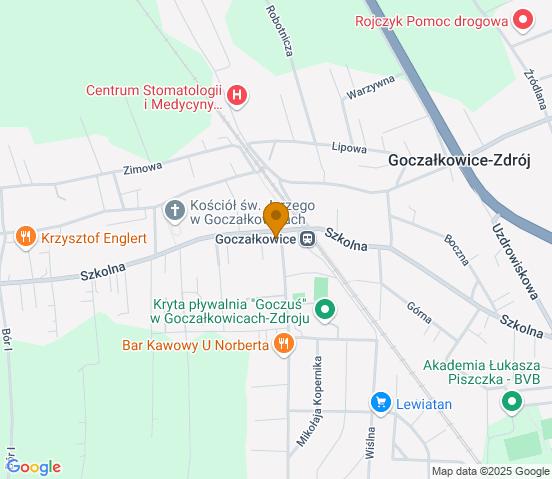 Mapa dojazdu do warsztatu samochodowego w miejscowości Goczałkowice-Zdrój