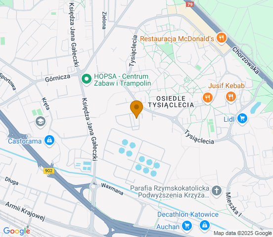 Mapa dojazdu do warsztatu samochodowego w miejscowości Katowice