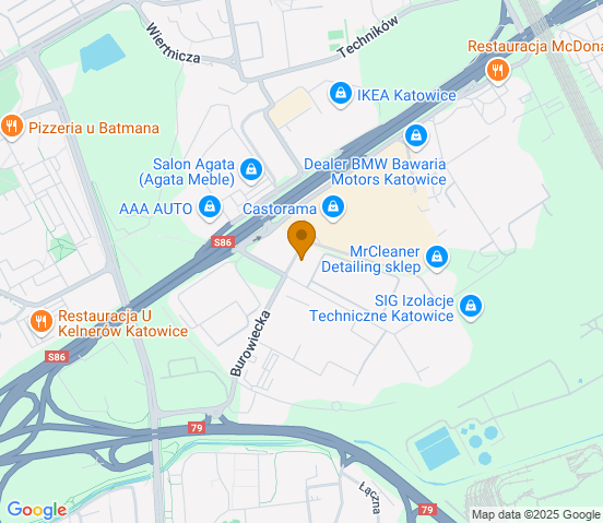 Mapa dojazdu do warsztatu samochodowego w miejscowości Katowice