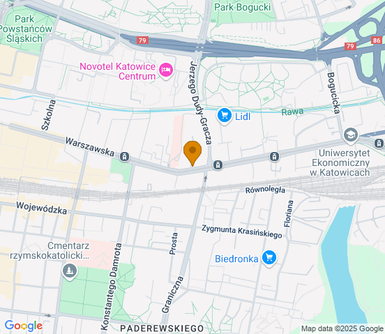 Mapa dojazdu do warsztatu samochodowego w miejscowości Katowice