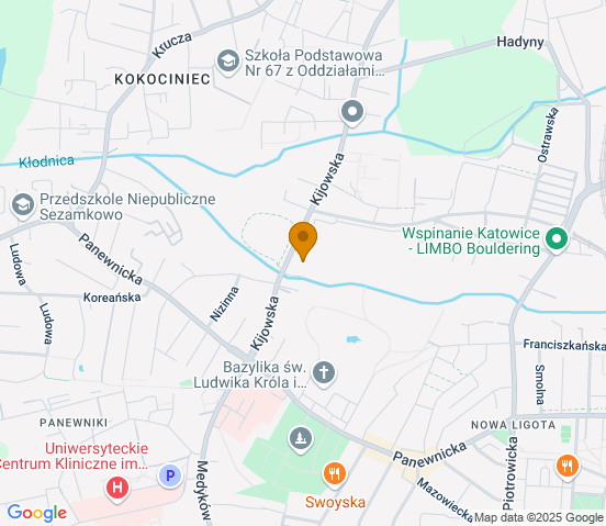 Mapa dojazdu do warsztatu samochodowego w miejscowości Katowice