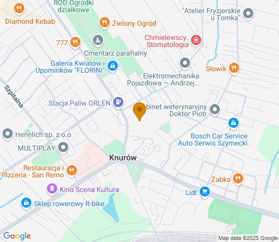 Mapa dojazdu do warsztatu samochodowego w miejscowości Knurów