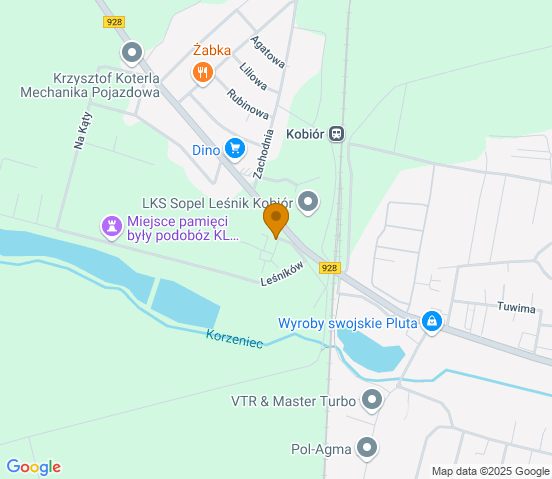 Mapa dojazdu do warsztatu samochodowego w miejscowości Kobiór