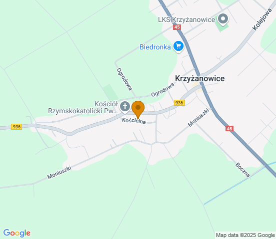 Mapa dojazdu do warsztatu samochodowego w miejscowości Krzyżanowice