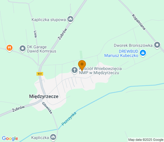 Mapa dojazdu do warsztatu samochodowego w miejscowości Międzyrzecze