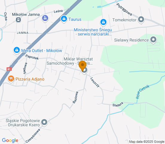 Mapa dojazdu do warsztatu samochodowego w miejscowości Mikołów