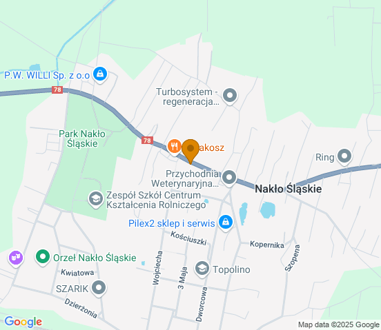 Mapa dojazdu do warsztatu samochodowego w miejscowości Nakło Śląskie
