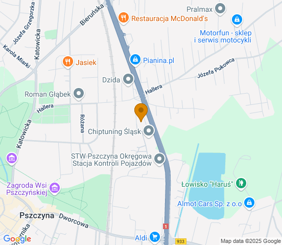Mapa dojazdu do warsztatu samochodowego w miejscowości Pszczyna