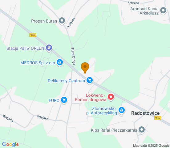 Mapa dojazdu do warsztatu samochodowego w miejscowości Radostowice